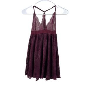 Victoria's Secret Fly Away Burgundy Maroon Lingerie Plisse Lace Sheer Top Medium